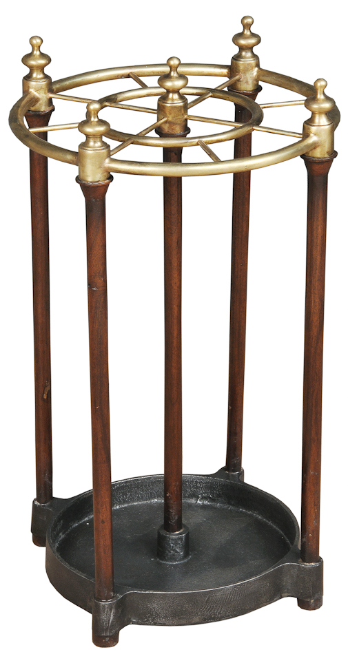 Umbrella Stand Round Antique Style Solid Walnut Iron & Brass New Free Shipping eBay