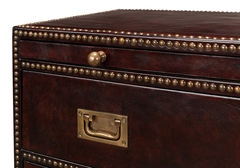 Antique English Leather Document Case Small Trunk Studded 