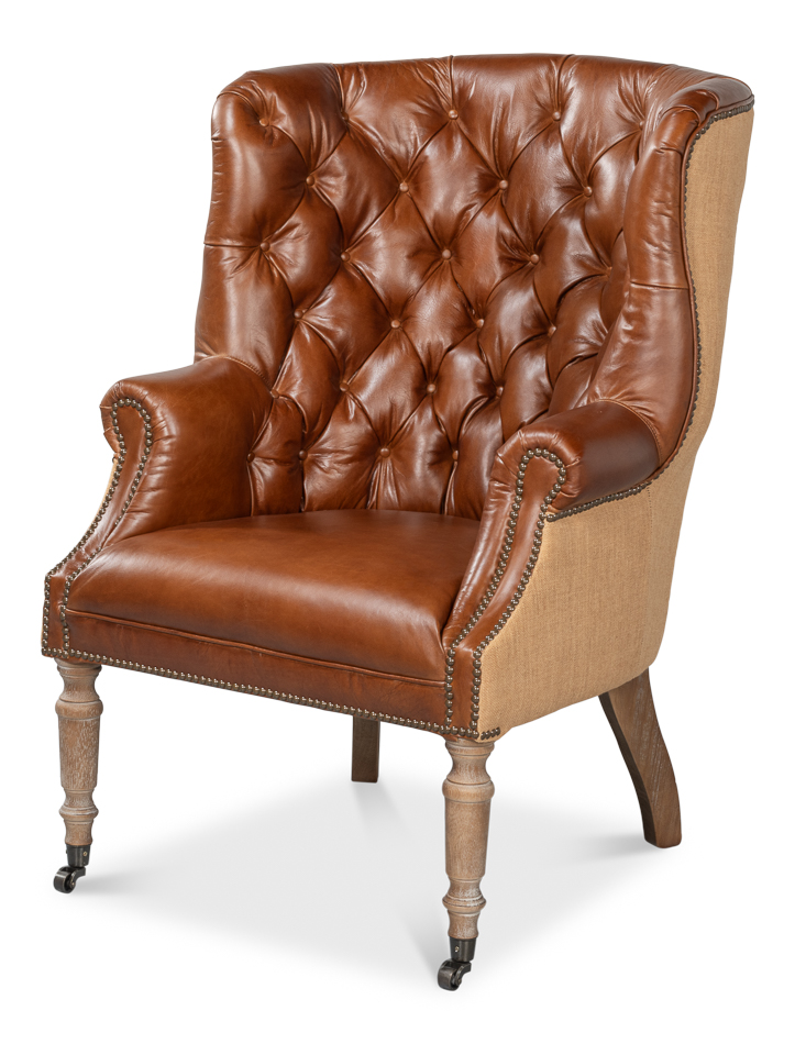 Welsh Leather Jute Chair, Leather Cigar Chair