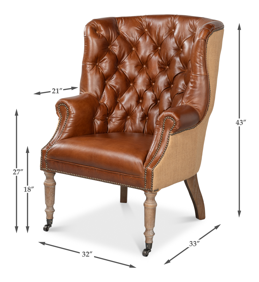 Welsh Leather Jute Chair, Cigar Chair Leather