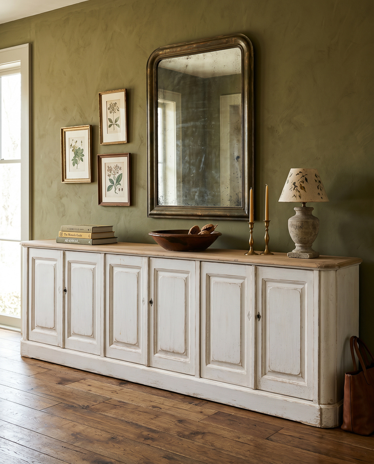 Antique Whitewash Sideboard, 6 Door
