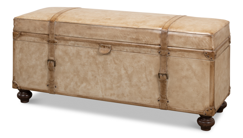 Leather Trunk Bench Pearl, Leather Storage Chest