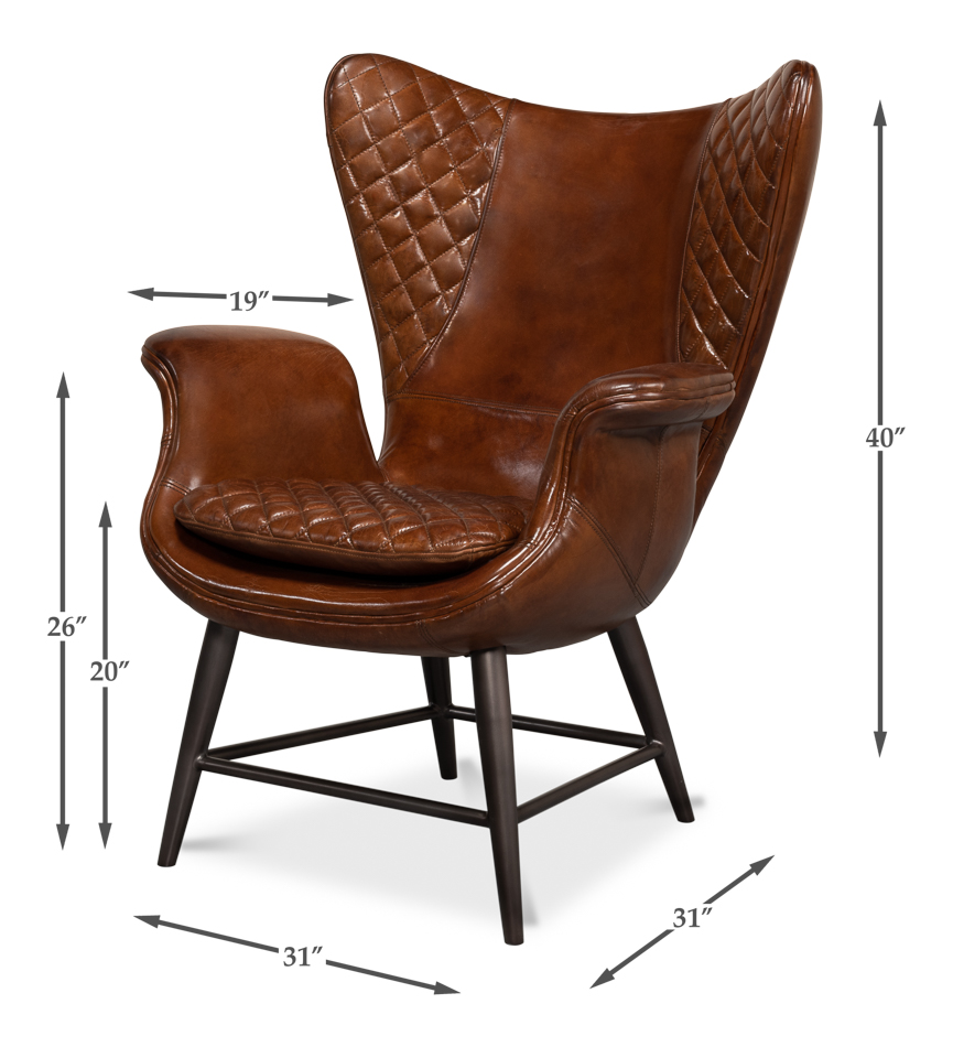 NEW 33" W Restoration Leather Arm Wing Chair Vintage Cigar Brown Brass Nailheads 