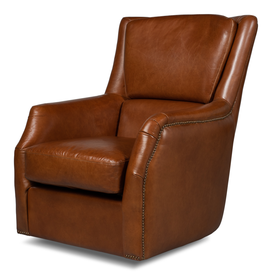 Baker Swivel Arm Chair Vintage Cigar, Leather Cigar Chair